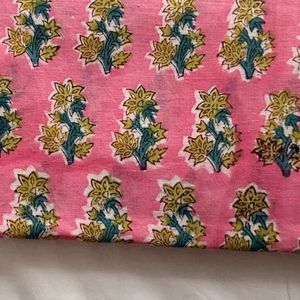 Pink Floral Buta Hand Block Printed Cotton Fabric Yellow Blue Flower Indian Handmade Jaipuri Print Cotton Fabric Small Motif - Product Image 2
