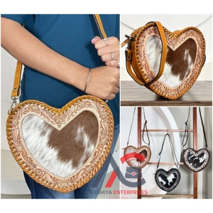 2026 New Arrival <b>Heart</b> <b>Shaped</b> Cowhide Leather Crossbody Bag Handcrafted Floral Tooled Design Trendy Luxury Women Shoulder Purse - Product Image 1