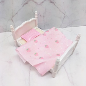Adorable Miniature Dollhouse Bed Set with Classic White <b>Frame</b> Soft Cream Mattress Tiny <b>Pink</b> Pillow Perfect Scene - Product Image 1