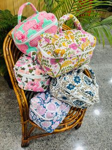 Fashion quilted cotton zipper cosmetic case reusable printed vanity pouch makeup organizer travel <b>toiletry</b> <b>storage</b> bag accessory - Product Image 4