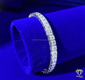 Hip Hop Jewelry Princess Cut Iecd Out VVS Moissanite Diamond in 925 Sterling Silver Tennis Chain Bracelets for <b>Men</b> - Product Image 3