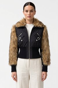 Veste matelassée noire pour femme avec col en fourrure de renard, manches longues, fermeture éclair, imperméable, rembourrage en coton écologique, hiver - Product Image 2