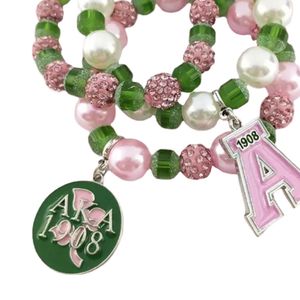 Beaded Bling A Charm Bracelet <b>Set</b> of 3 Green Pink Color Fashion Jewelry Gift Accessory Elegant Bead Bracelet Collection Women - Product Image 6
