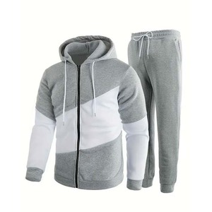 Men's Gray White Color Blocking Tracksuit Full <b>Zip</b> <b>Hooded</b> Casual Regular Fit Polyester Cotton Autumn Wear With Side Pockets - Product Image 6