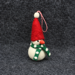 Handmade Felt Snowman Christmas <b>Ornament</b> <b>Red</b> Hat Green Scarf Traditional Holiday Decoration - Product Image 3