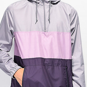 เสื้อแจ็คเก็ตกันลมแบบมีฮู้ดสำหรับผู้ชาย สีบล็อกกิ้ง ซิป ¼  ลำลอง ใส่ได้ทั้งฤดูใบไม้ผลิและกิจกรรมกลางแจ้ง สีม่วง เทา ชมพู ผลิตจากโพลีเอสเตอร์ - Product Image 3