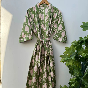 Bata Kimono Ligera de Algodón con Estampado de Aves para Primavera/Verano, Cuello en V, Larga, de Secado Rápido, Estilo Boho para Descansar - Product Image 1