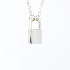 925 Sterling Silver Rhodium Plated Lock Pendant <b>Necklace</b> with Brilliant Cut 5A Zircon Pave Setting Chain Romantic Style Women's - Product Image 5