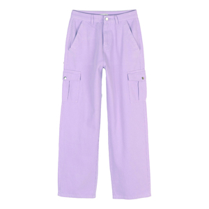 Pantalones Cargo Lavanda para Mujer, Cintura Media, Corte Holgado, Largos, Color Sólido, Estilo Casual, con Bolsillos, 100% Algodón, Transpirables, Pierna Ancha - Product Image 6