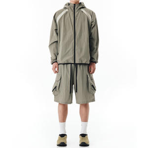 Custom 2-Piece Winter Casual Windbreaker Zip-Up <b>Jacket</b> & Shorts Set Waterproof Polyester/Cotton - Product Image 1