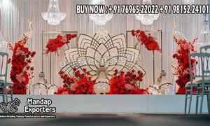 Mandap Metálico de Lujo para Bodas con Decoración Floral Roja y Diseño de Arco Dorado, Pantallas Metálicas para Fondo de Escenario, Ideales para Bodas Perfectas - Product Image 3