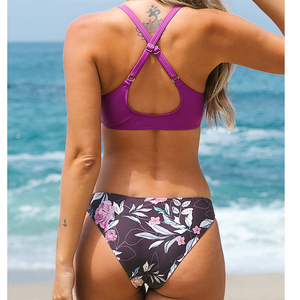 Women Solid Spandex/Polyester Quick Dry <b>Bikini</b> <b>Set</b> <b>Purple</b> Top with Twist Detail Cheeky Bottoms Two Piece Swimwear - Product Image 6
