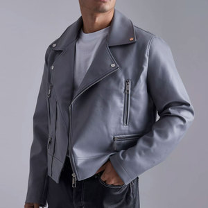 Chaqueta de Moto de Cuero PU para Hombre, Corte Ajustado, Cuello Camisero, Cierre de Cremallera, Manga Regular, Estilo Otoñal, Color Sólido - Product Image 1