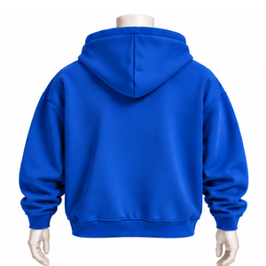 Customized Royal Blue Mens Full Zip Hoodie Heavyweight Fleece Chenille <b>Letter</b> <b>Applique</b> Oversized Casual Streetwear Sweatshirt - Product Image 2