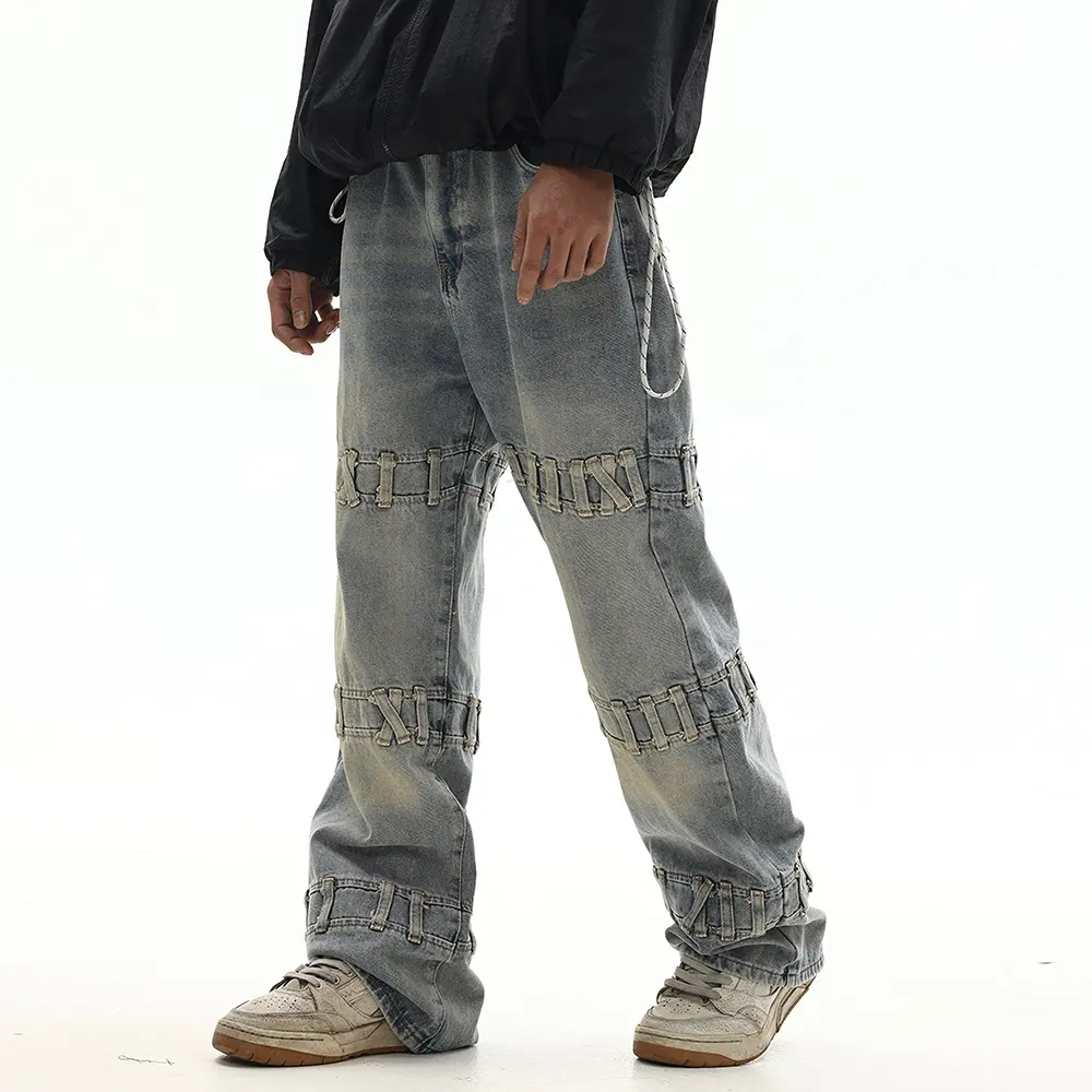 GDTEX personalizado High Street diseñador jeans hombres holgados jeans hombres hip hop punk jeans