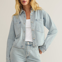 Manteau d'automne OEM personnalisé en denim indigo délavé léger, coupe courte, réversible, coupe-vent, 100 % polyester extensible, décontracté pour femme