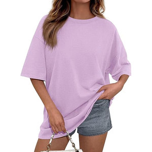 T-shirt rose surdimensionné personnalisé à épaules tombantes 100% coton, t-shirts vierges pour femmes - Product Image 4