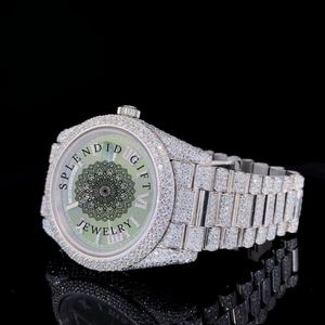 Splendide montre de luxe en diamant, 42 mm, en acier inoxydable, analogique, à quartz, pour homme et femme, bracelet argenté, cristal saphir - Product Image 5