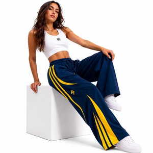 Pantalon de jogging à taille élastique personnalisée avec cordon de serrage, coupe large, pour femme, avec passepoil contrastant, également disponible pour homme - Product Image 3