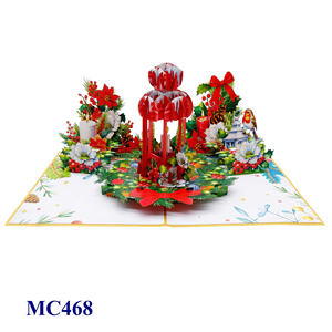 Tarjetas de Navidad de Papel de Moda, Tarjetas de Navidad con Flores Rojas al por Mayor, Tarjetas de Felicitación Navideñas Únicas Hechas a Mano - Product Image 1