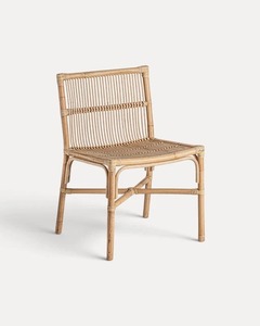 Chaise de salle à manger moderne en rotin avec dossier et assise tressés à la main, pieds en bois massif, design stable, garantie 1 an pour usage domestique et en restaurant - Product Image 1