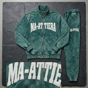 Conjunto Deportivo para Hombre en Verde Azulado con Efecto Desgastado, Chaqueta Bordada con Cierre y Pantalones Jogger, Ropa Deportiva, Casual y Urbana - Product Image 5