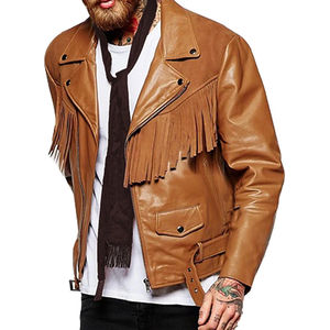 Veste en cuir suédé pour homme, coupe ajustée, style cowboy, col rabattu, franges, logo sur le devant, OEM/ODM, imperméable, écologique - Product Image 1