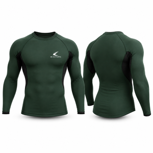 Chemise de compression à manches longues pour homme, vert, séchage rapide, spandex, polyester, impression du logo sur le devant - Product Image 1