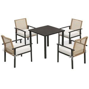 Set da pranzo con Patio Beige da 5 pezzi tavolo e sedie da esterno in vimini con cuscini porta ombrellone - Product Image 1