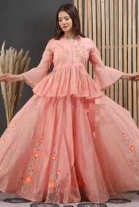 Designer Chanderi Lehenga Comes With An All Over Hand <b>Paint</b> And Frill Detailing And Hand Print Blouse With Chanderi Dupatta <b>Set</b> - Product Image 3