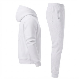 Unisex <b>White</b> Hooded Printed Cotton Tracksuit Set Drawstring <b>Jacket</b> with Side Pockets Solid Color Casual Wear Summer Style - Product Image 5