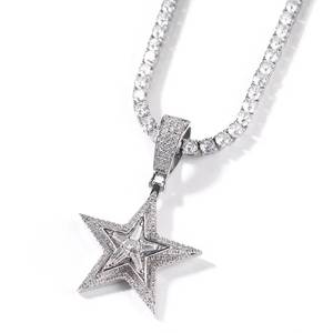 Collar con Colgante de Estrella de Hip Hop con Moissanita y Cadena Plateada - Joyería Brillante Estilo Iced Out para Regalo - Product Image 2