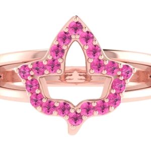 Rose Gold Pink Crystal Leaf <b>Ring</b> Women Elegant Fashion Jewelry Sterling Silver <b>Ring</b> Stylish Statement Accessory Gift Daily Wear - Product Image 3