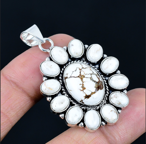 Pendentif fleur en pierre précieuse naturelle, collier floral, bijoux plaqués argent 925, bijoux pour femmes - Product Image 2
