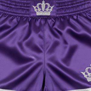 Shorts de boxe en satin pour hommes avec broderie couronne, vêtements de combat unisexes pour adultes, coupe régulière, matière extensible - Product Image 4
