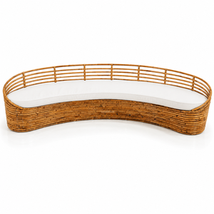 Chaise longue en rotin courbé pour l'extérieur, lit de repos en bambou tressé avec coussin, pour patio et bord de piscine - Product Image 1