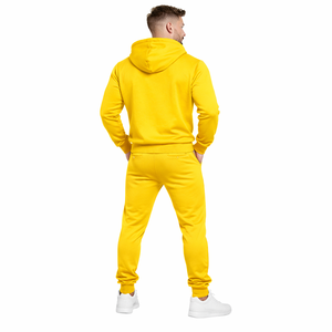 Men Yellow Zip Up <b>Hoodie</b> Jogger Tracksuit Set Gym <b>Workout</b> Fitness Training Sportswear Custom Logo Supplier - Product Image 5