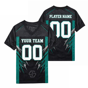 Maillot de football américain personnalisé OEM par sublimation, col en V, manches courtes, maille respirante 100 % polyester, grandes tailles, tenue d'équipe adulte - Product Image 2