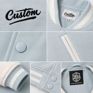 Blouson universitaire bleu clair personnalisé pour homme, décontracté, brodé, col rabattable, coupe régulière, couleur unie, chauffant et coupe-vent pour l'hiver - Product Image 5