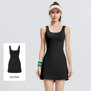 Vestido de tenis personalizado para mujer, cuello cuadrado, sin mangas, vestido deportivo con almohadillas incorporadas en el pecho, conjunto deportivo para yoga y fitness. - Product Image 2
