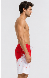Shorts de bain décontractés pour hommes, séchage rapide, cordon de serrage à la taille, poches, imprimé coucher de soleil, tissu polyester, logo personnalisé, plage, surf - Product Image 2