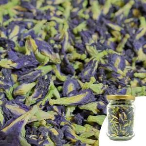 Thé en vrac de fleurs de pois papillon séchées en pot Mason, saveur herbes santé, biologique d'Asie du Sud-Est - Product Image 1