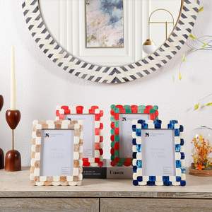 Handicrafts Home Blue Picture <b>Frame</b>, Blue & White Scallop pattern Bone inlay Photo <b>Frame</b> for Wall & Farmhouse Vintage Home - Product Image 2