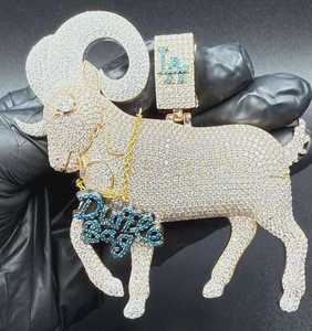 Pendentif Lettre Visage de Chèvre 3D en Moissanite, Argent 925 Plaqué Or 18K, Bijou de Luxe Hip Hop Breloque Animale pour Hommes - Product Image 3