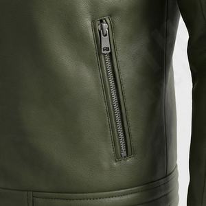 Blouson en cuir homme coupe ajustée style motard col montant décontracté printemps automne manteau mode vêtement d'extérieur couleur personnalisable - Product Image 5