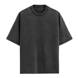 เสื้อยืดผู้ชายสีดำขนาดใหญ่พิเศษ 330 กรัม ผ้าฝ้าย คอกลม แขนสั้น ทรงหลวม สไตล์ลำลอง สตรีทแวร์ แฟชั่น เสื้อยืดผู้ชายลายฟอกสี - Product Image 2