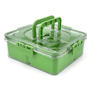Square Green Plastic Multifunction Food <b>Storage</b> Container with Detachable Compartments for Kitchen Use - Product Image 3