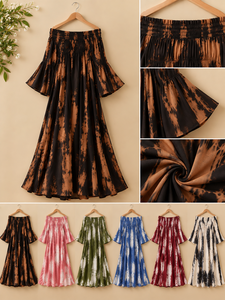 Off The Shoulder Tie Dye Maxi <b>Dress</b> Women Boho Lantern Sleeve Loose Chiffon Summer <b>Beach</b> <b>Long</b> <b>Dress</b> Elastic Waist Flared Hem - Product Image 5