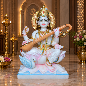 Estatua de Saraswati Tallada a Mano en Mármol |   Saraswati Mata Murti e Ídolo de Saraswati en Mármol para Puja de MALIYAS Jaipur - Product Image 1