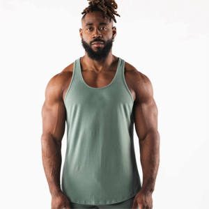 Débardeur stringer personnalisé pour homme, idéal pour la gym, le fitness et la musculation, en polyester/coton, séchage rapide, sans manches, col rond - Product Image 1